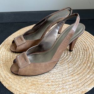 First Leather Slingback Heel Peep Toe Sandals Size 10
